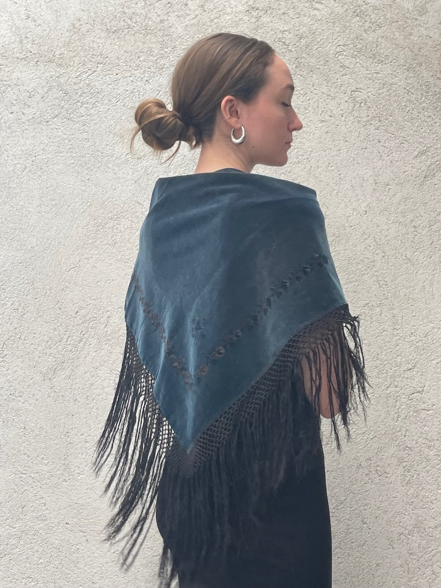 Black Velour Folk Shawl