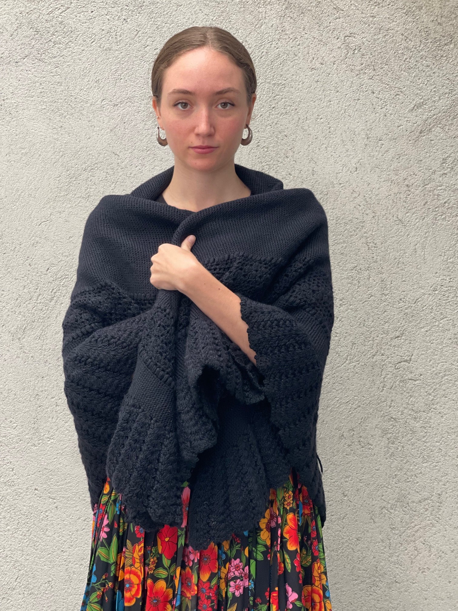 Vintage Black 70s Wool Shawl