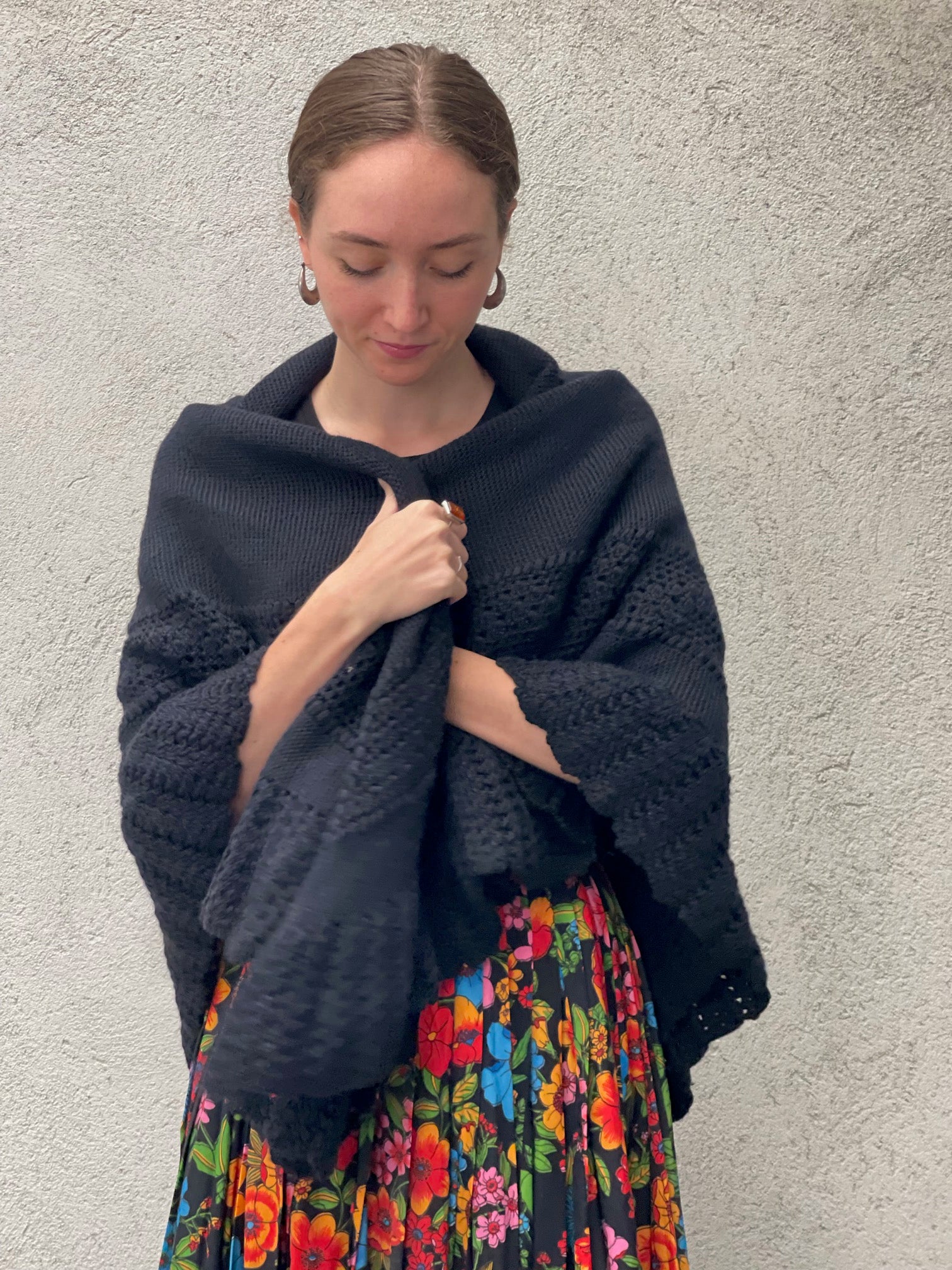 Vintage Black 70s Wool Shawl