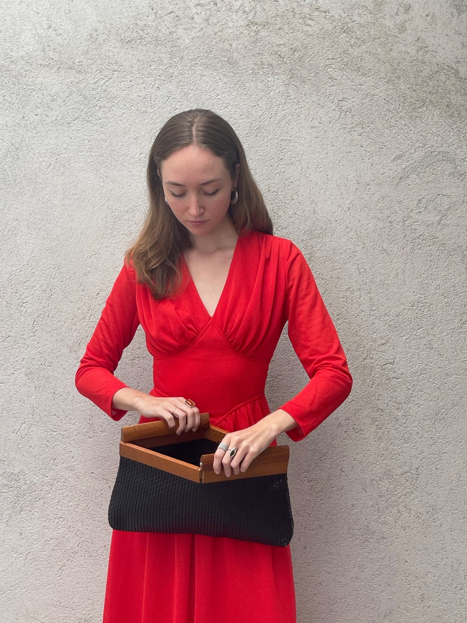 Vintage Leather & wood Clutch