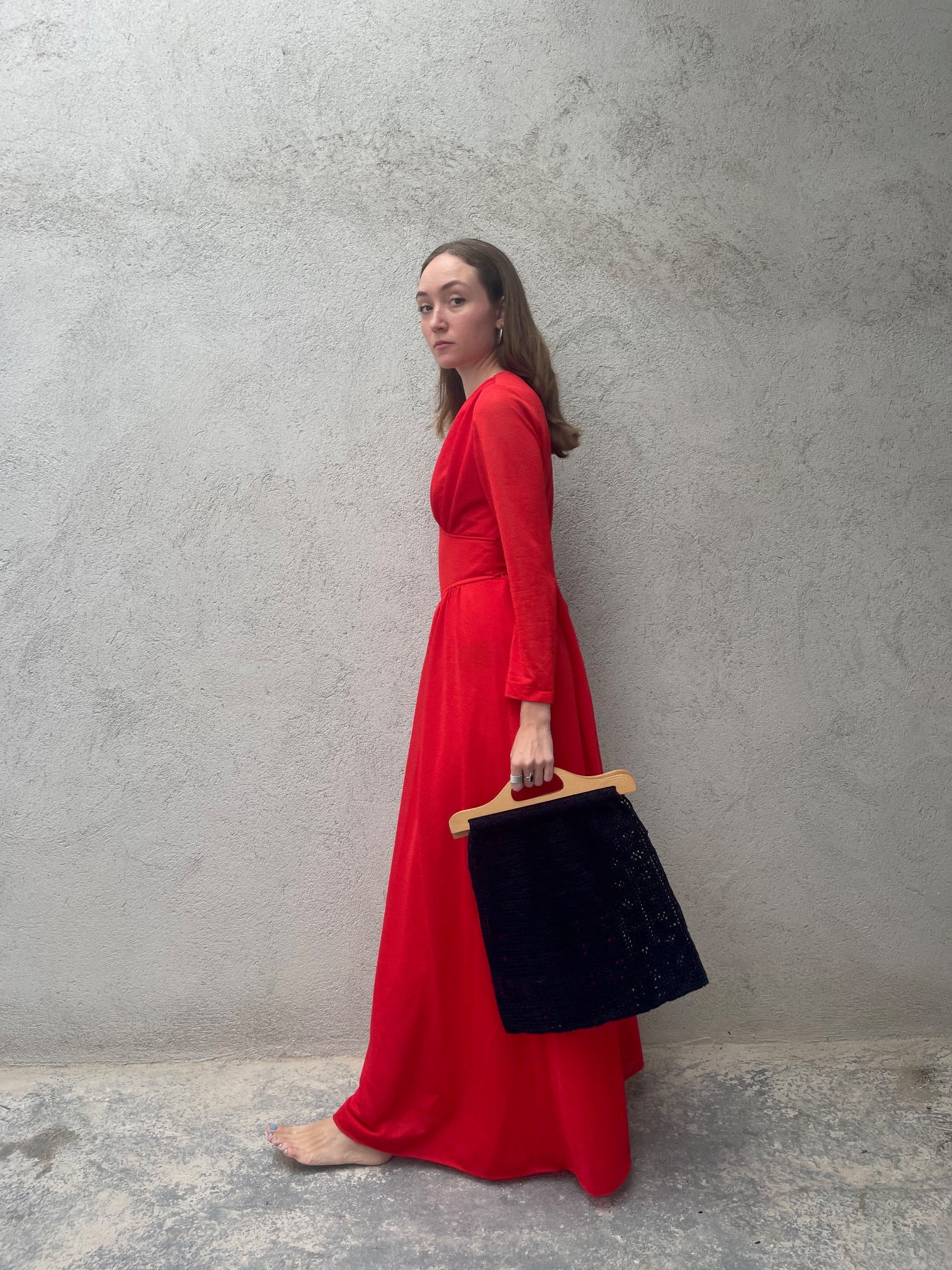 Vintage Crochet & wood Tote