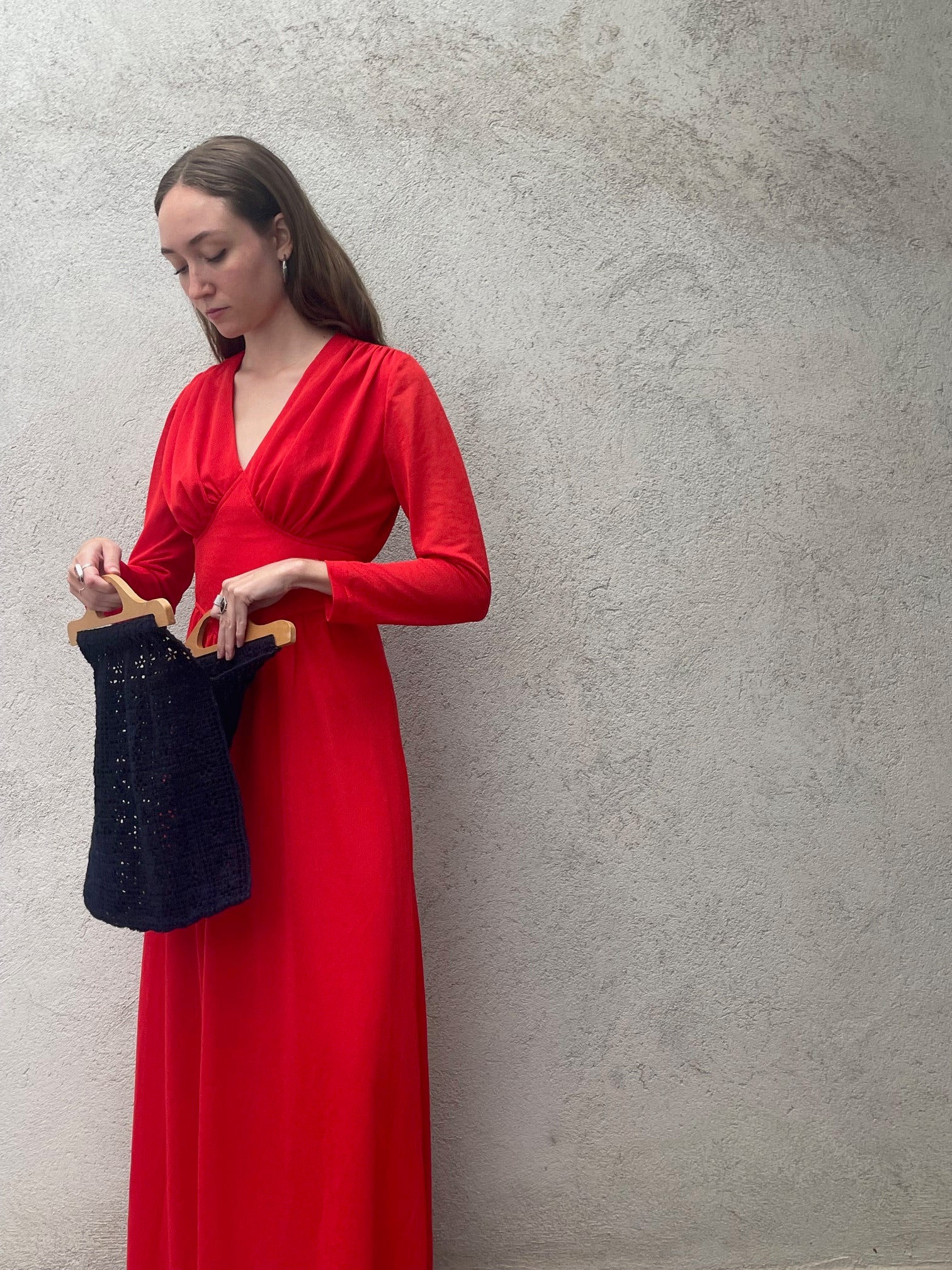 Vintage Crochet & wood Tote