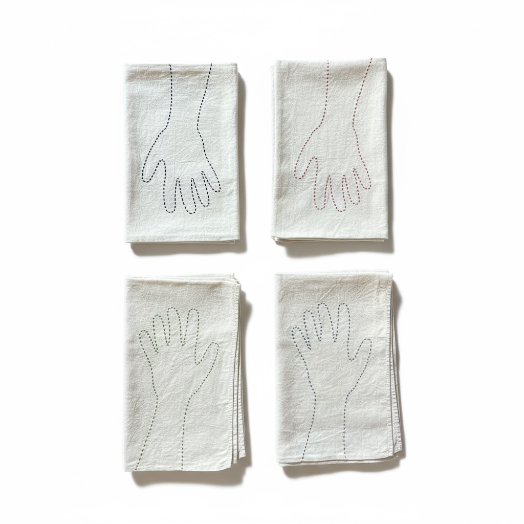 SET French Table Napkins with Hand