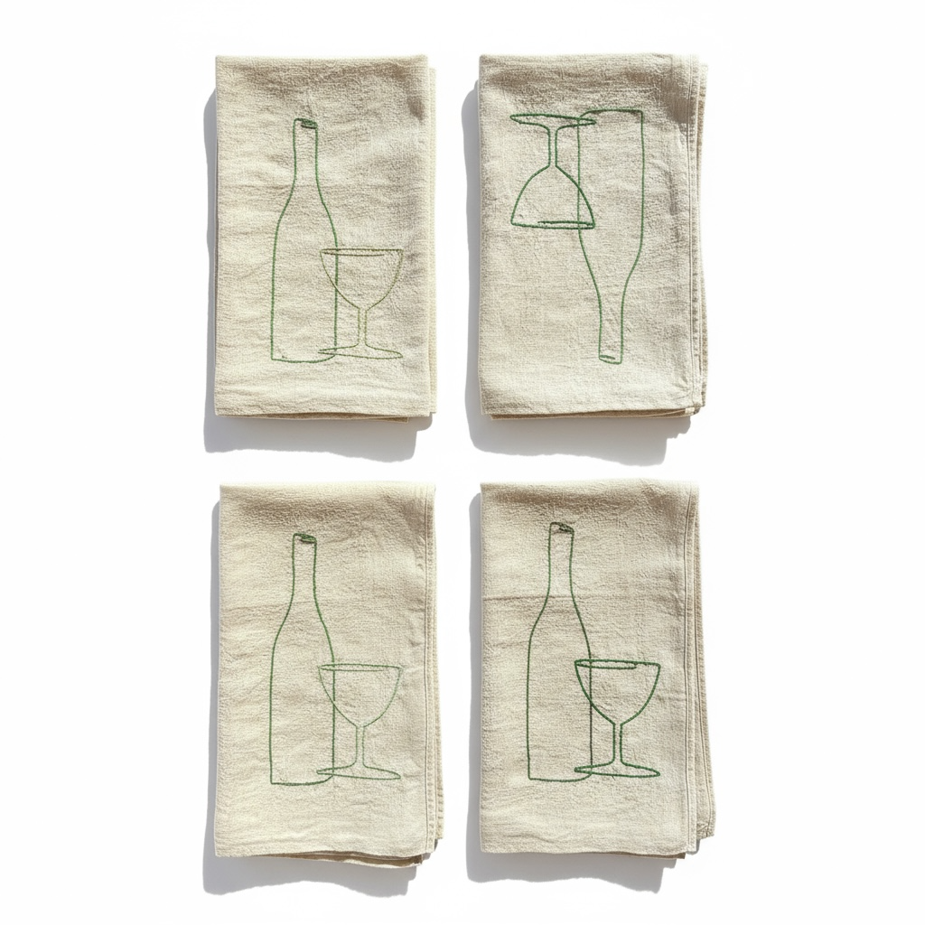 SET French Table Napkins with green bottel