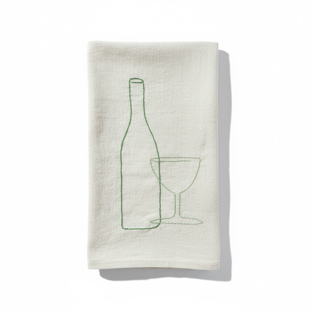 SET French Table Napkins with green embroidery