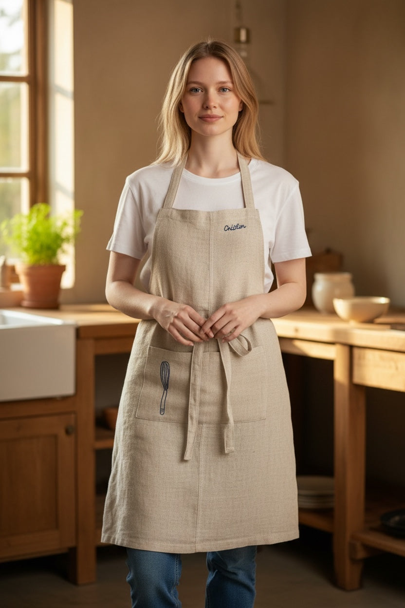 White &embroidery stitched Apron II.