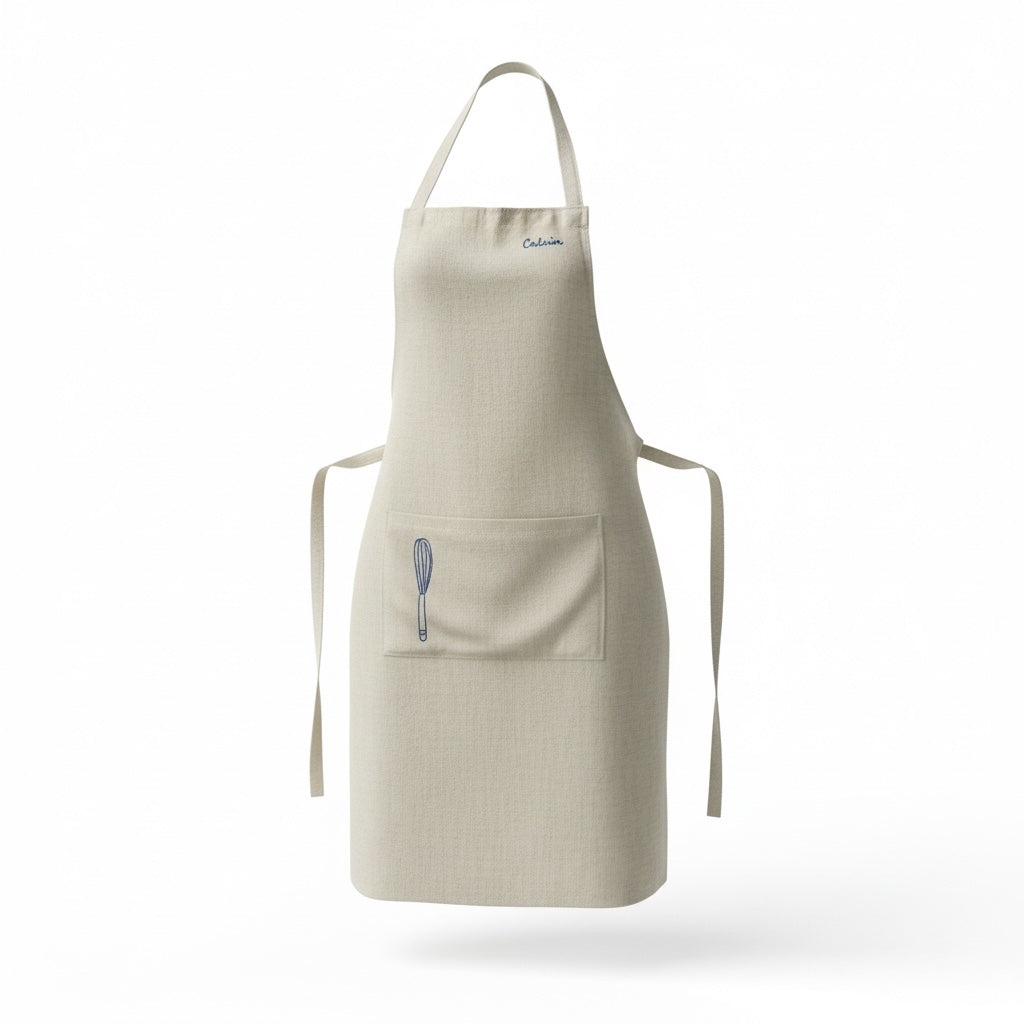 White &embroidery stitched Apron II.