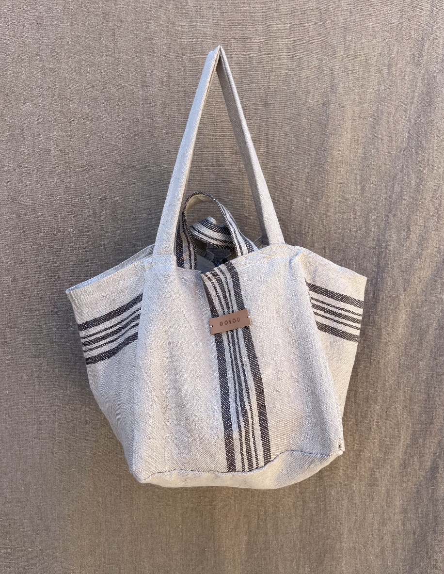 Black striped Beach Tote - L