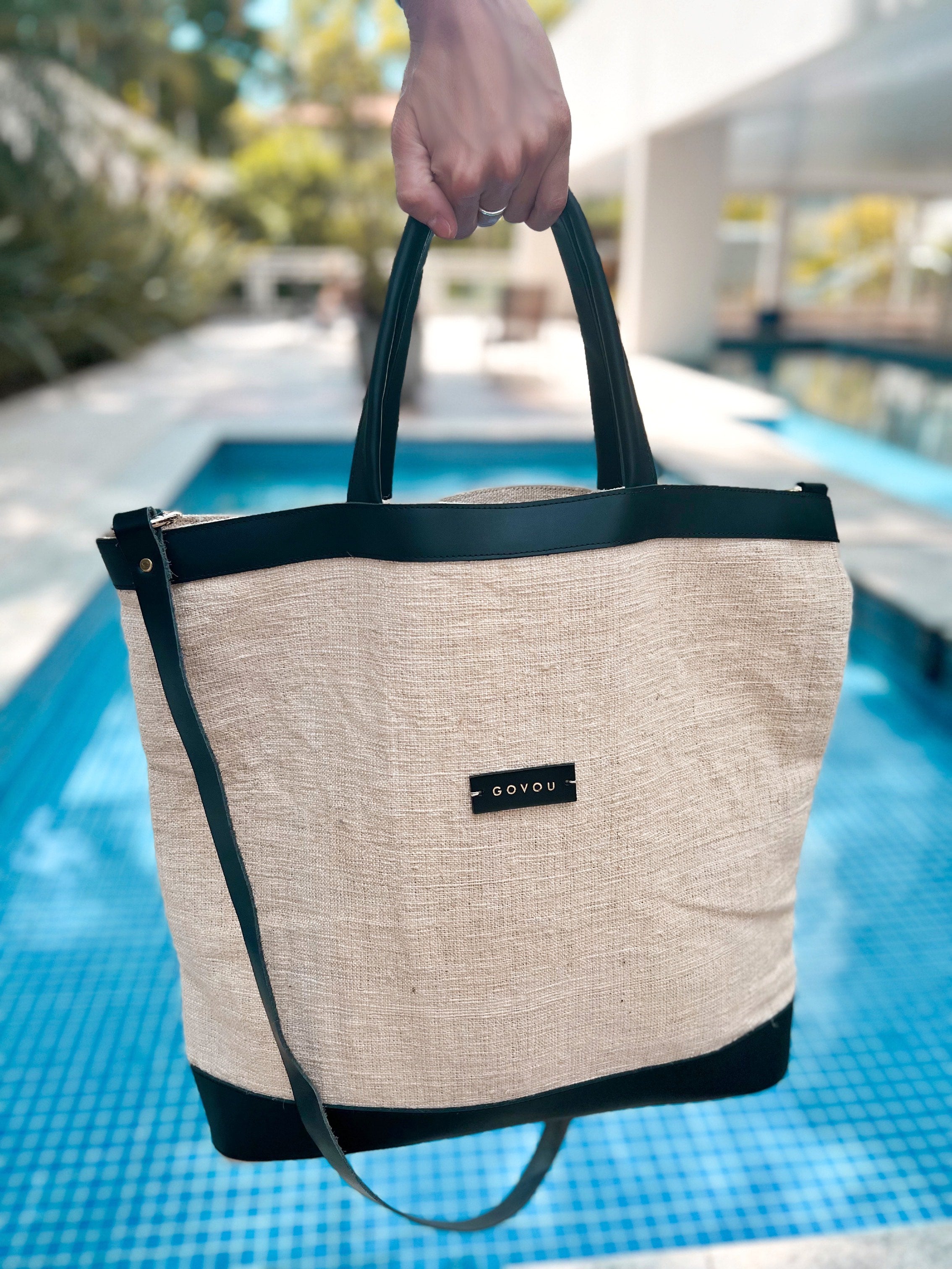 HEMP BLACK & WHITE TOTE