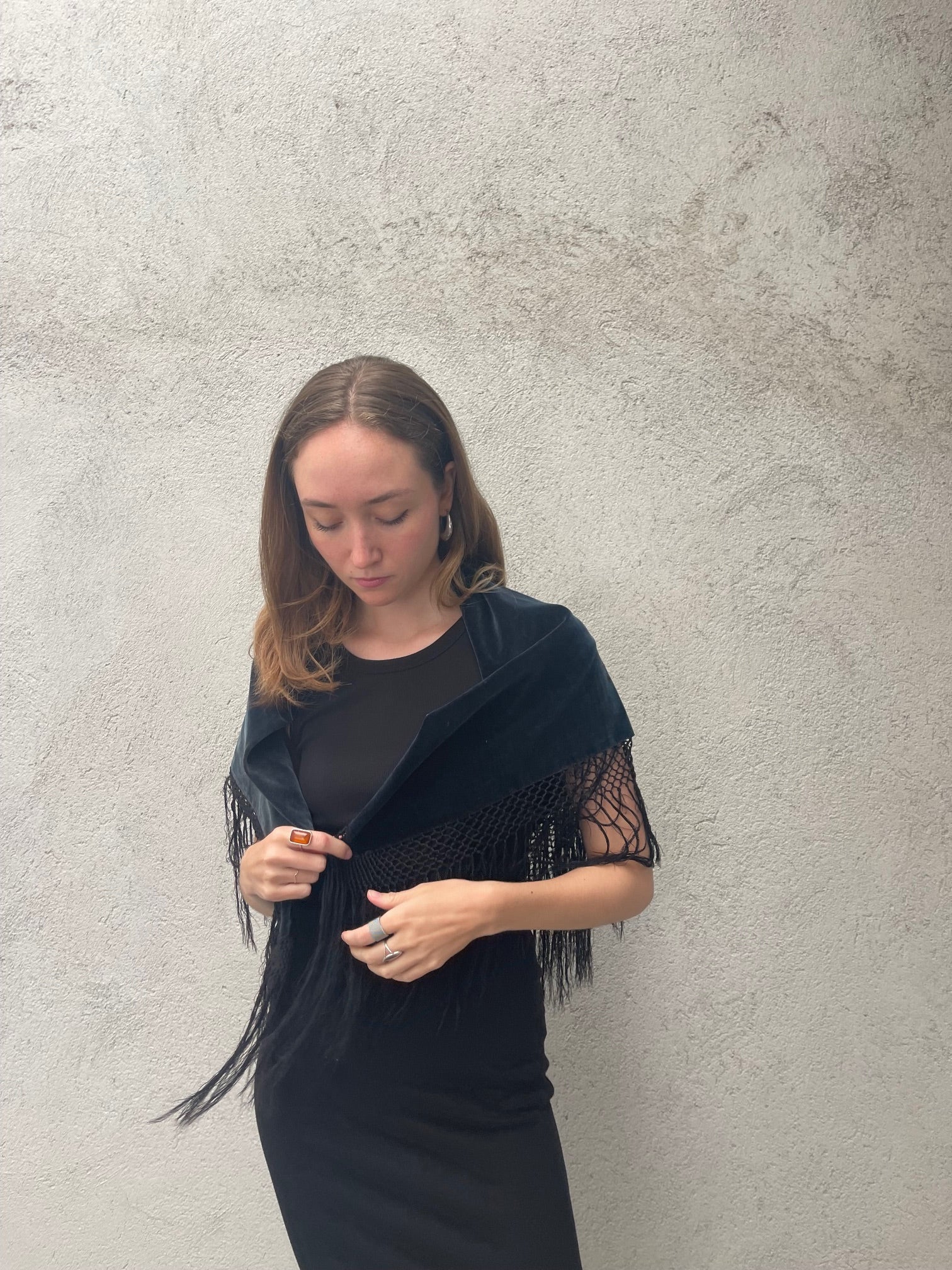 Black Velour Folk Shawl