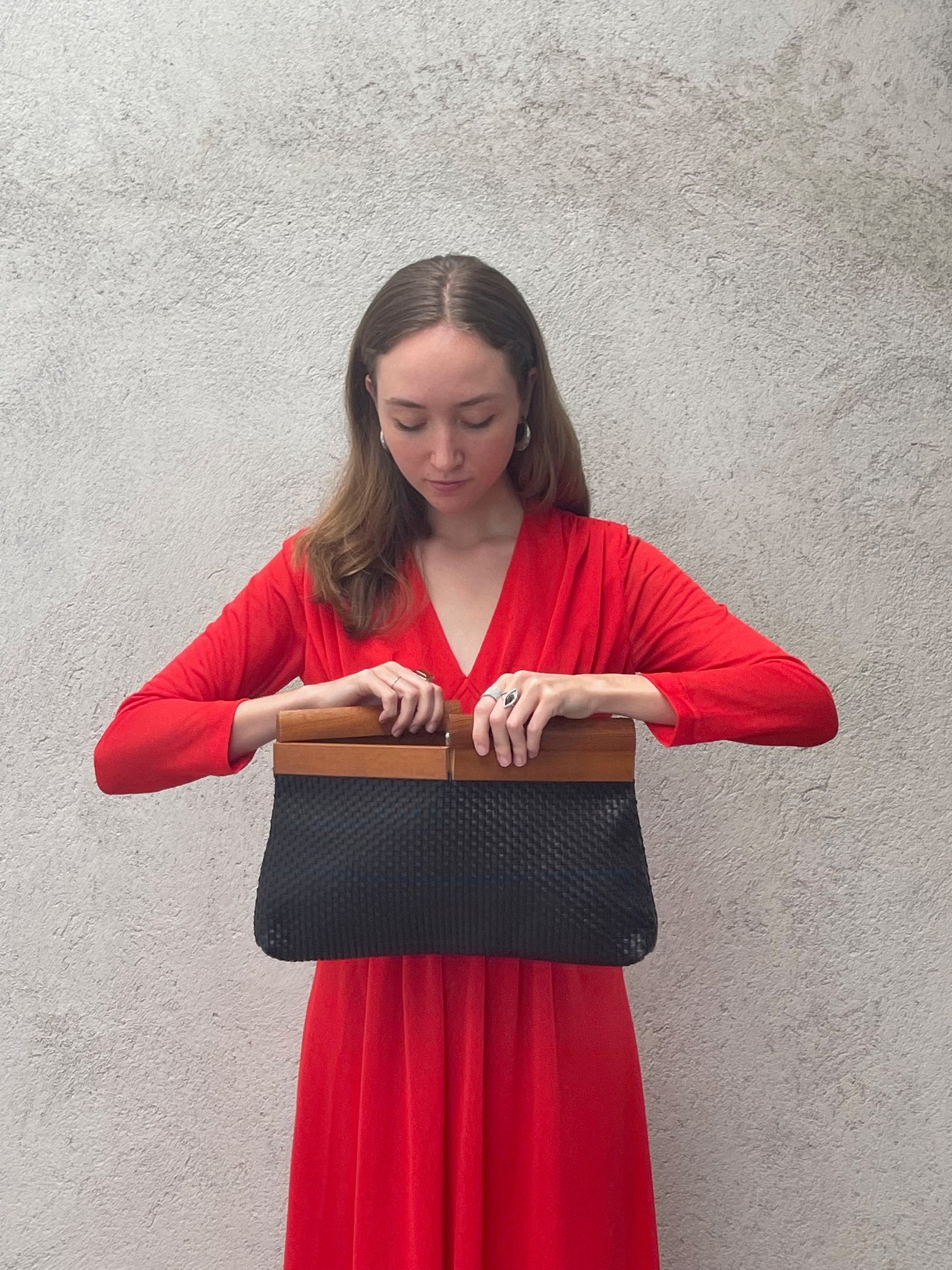 Vintage  Leather & wood Clutch