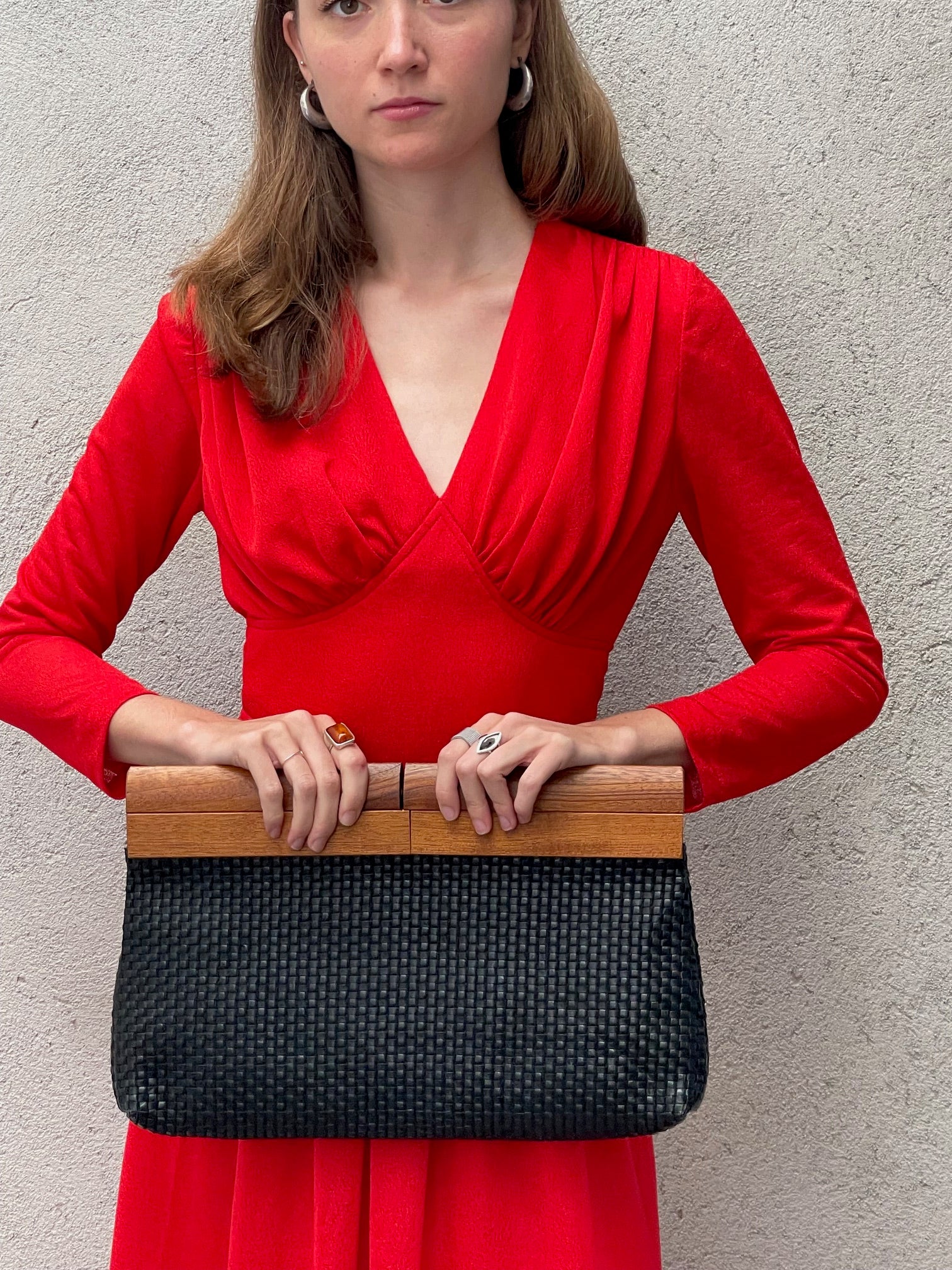 Vintage  Leather & wood Clutch