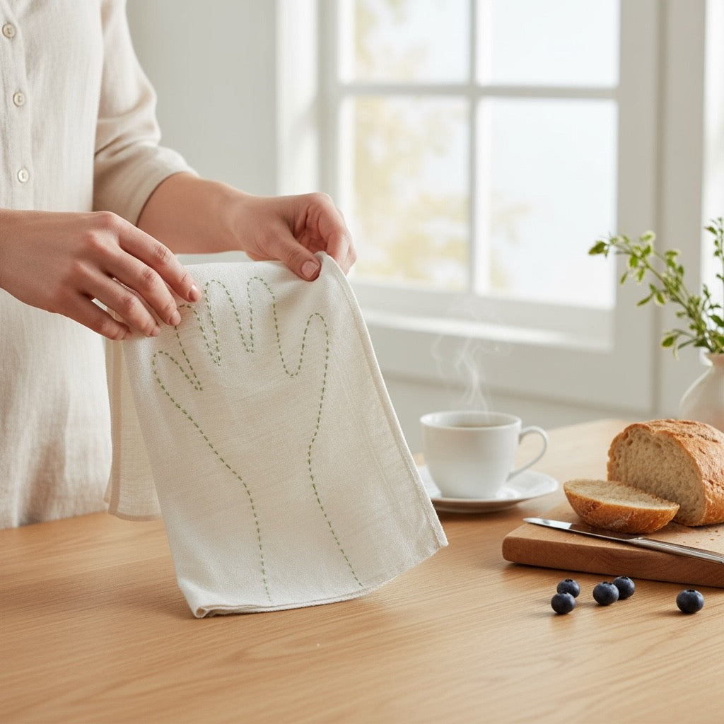 SET French Table Napkins with Hand
