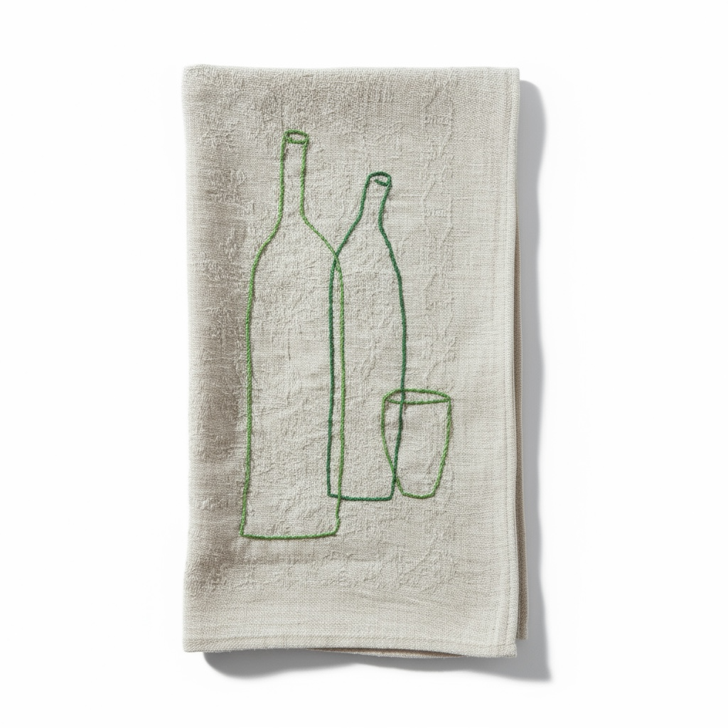 SET French Table Napkins with green bottel