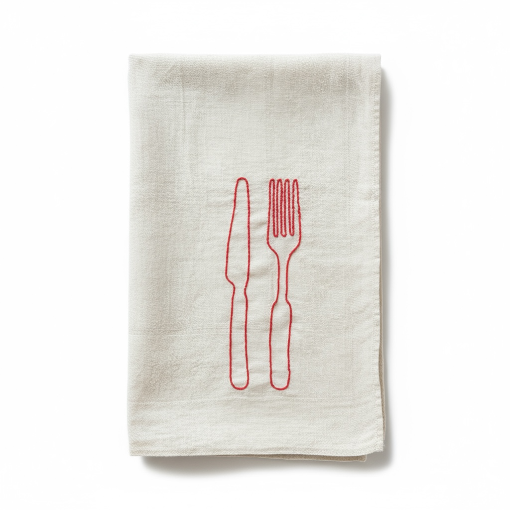 Set of French Table Napkin with red forks & spoons