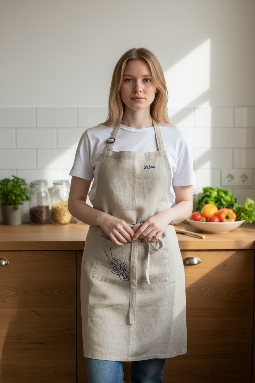 White &embroidery stitched Apron