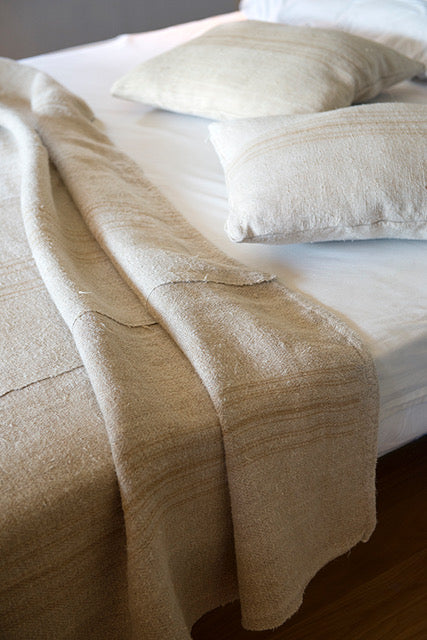White & Brown Linen Pillow