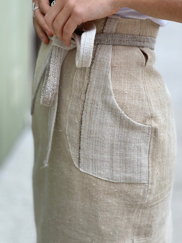 Quillt hand stitched linen Skirt - Apron