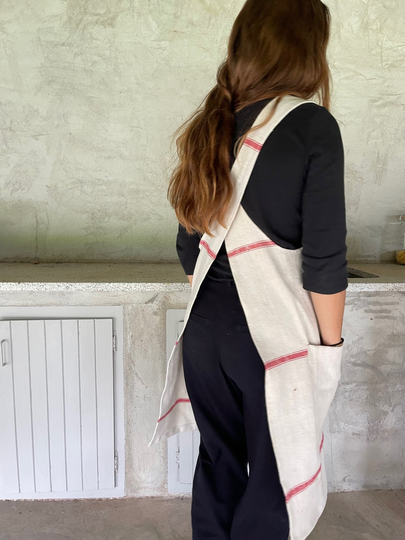 Red striped linen Apron