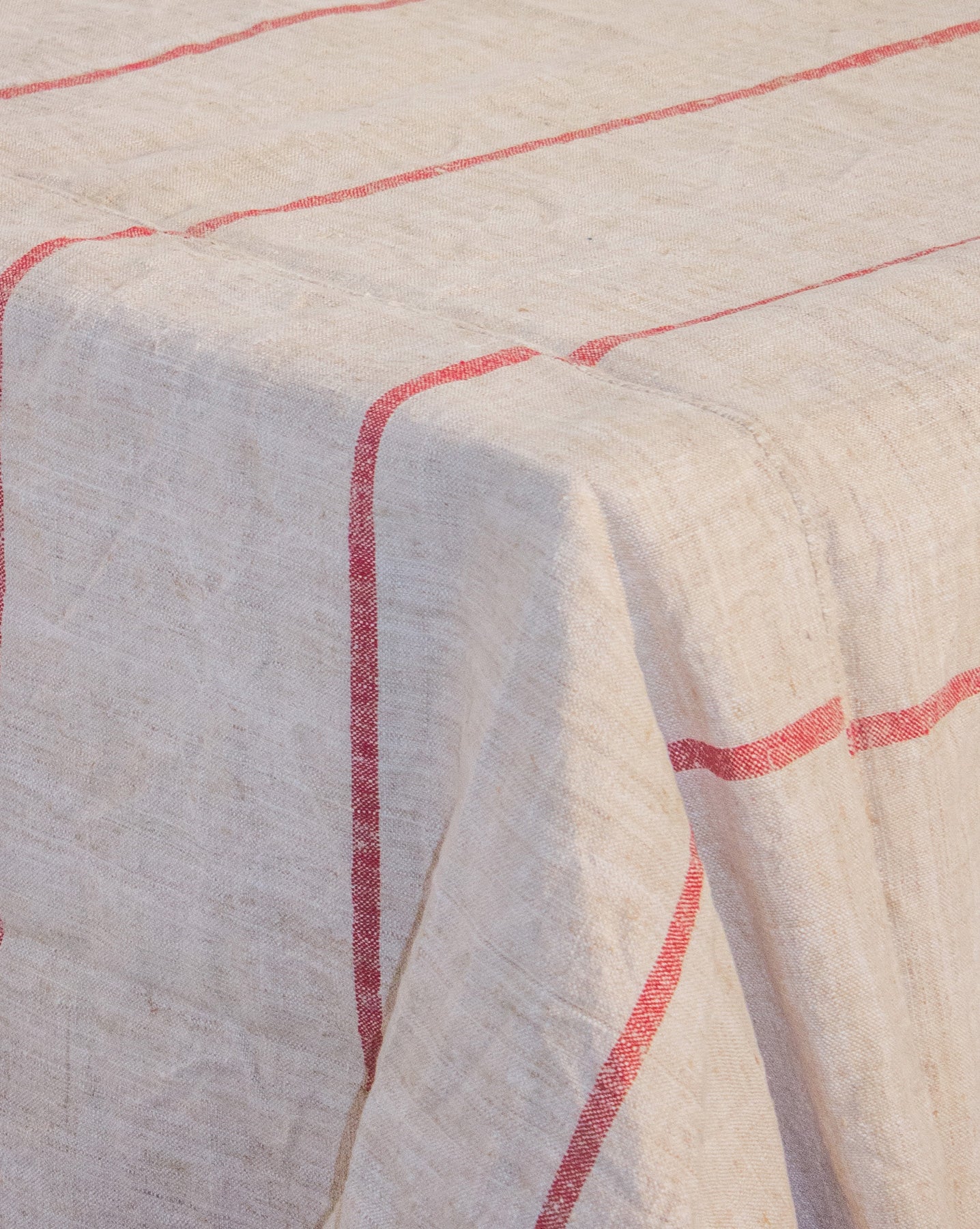 Red striped Linen Tablecloth #001