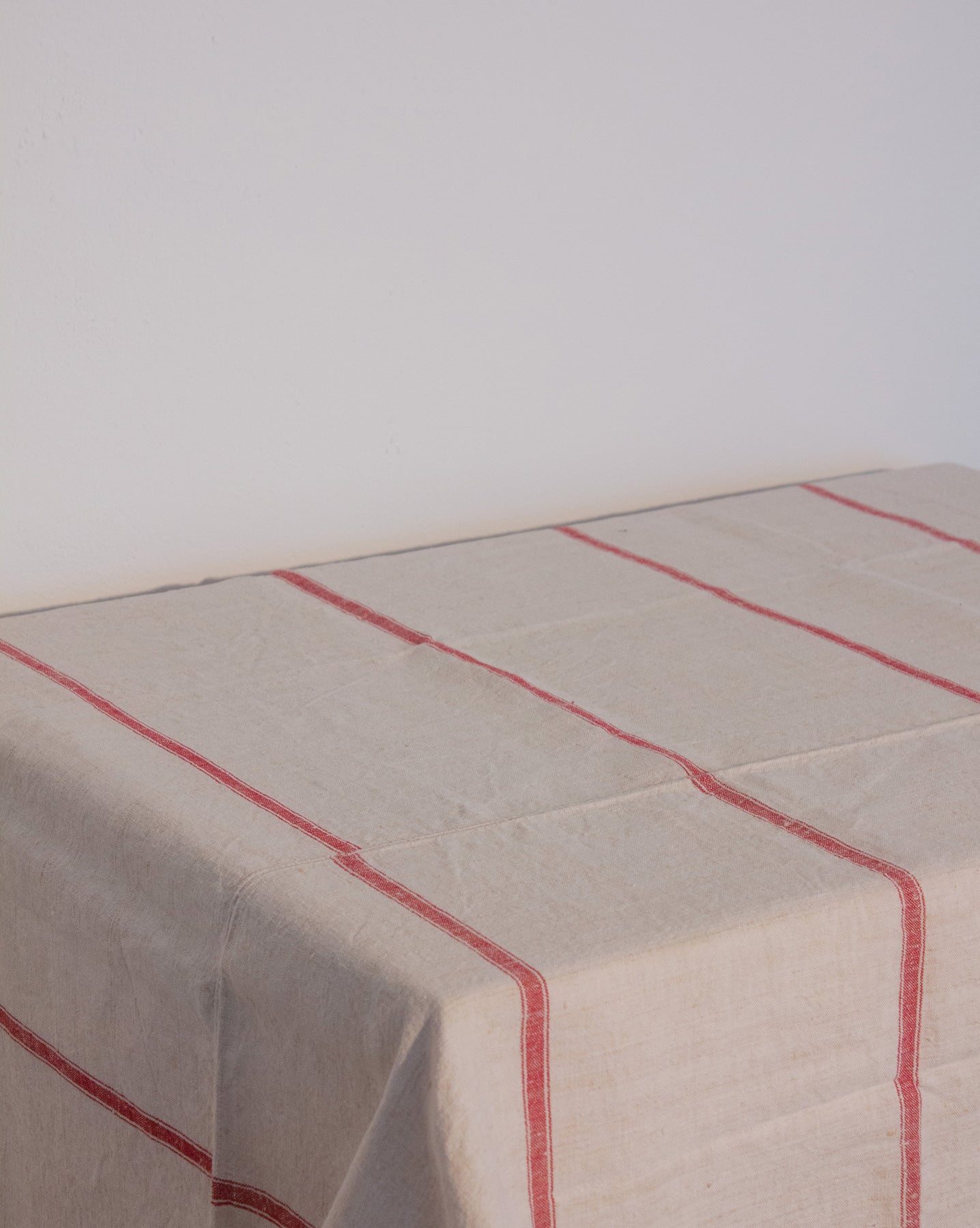Red striped Linen Tablecloth #001
