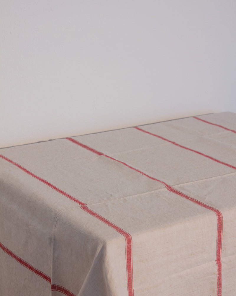 Red striped Linen Tablecloth #001